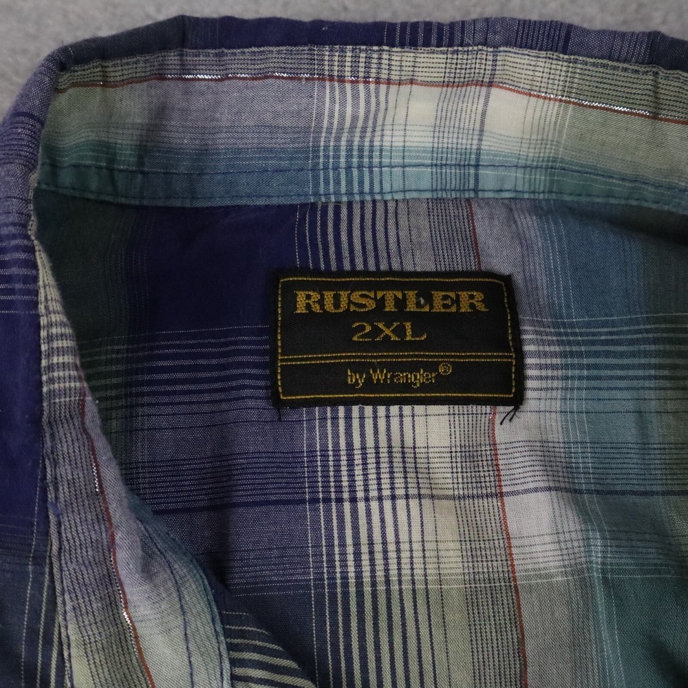 Rustler by Wrangler Shirt Mens 2XL XXL Western Pearl Snap Plaid‎ Long Sleeve - Picture 2 of 5